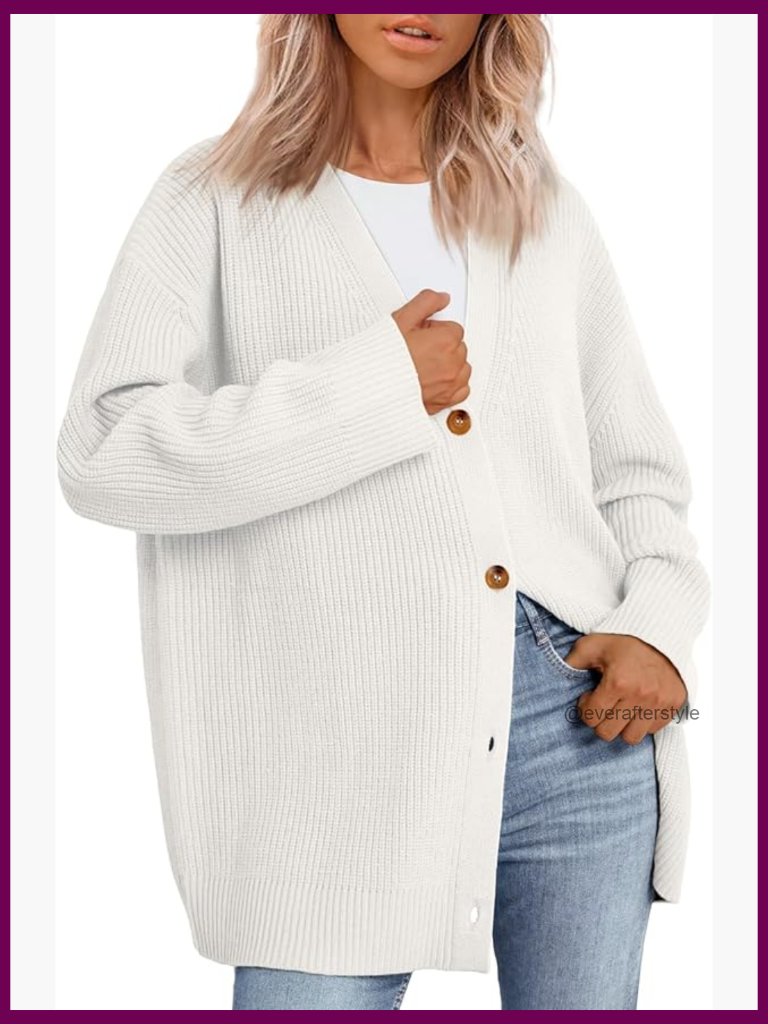 V-Neck Button Front Oversized Cardigan Sweater
